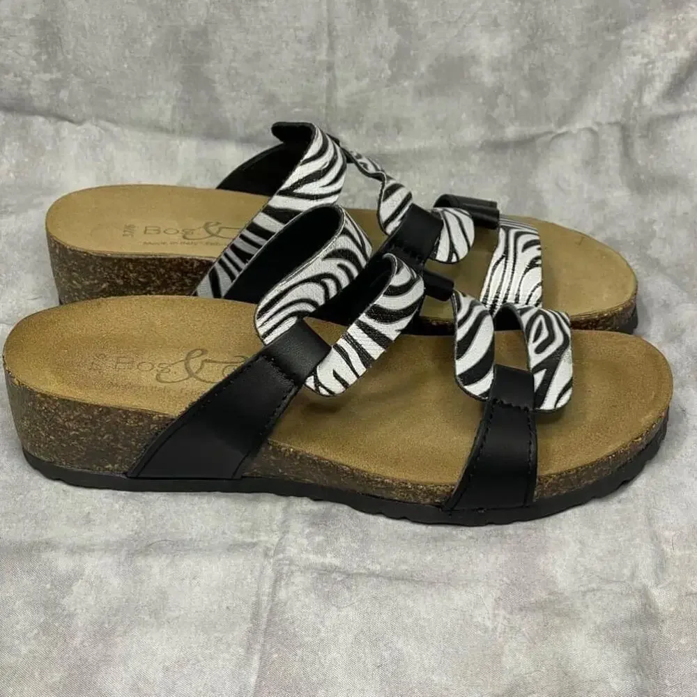Bos. & Co. Luzzi Leather Sandal BLACK/ZEBRA SLIP-ON women's size 6 (37) slides - Picture 4 of 8